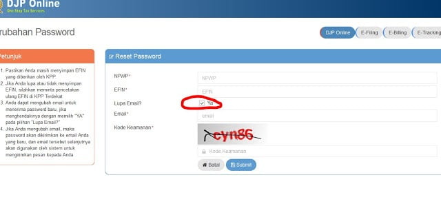 lupa password DJP Online